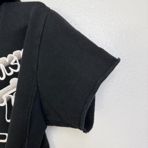 Harajuku Lovers Hoodie Womens XL Black Cut Off Short Sleeve Graphic Double Sided - Picture 5 of 12